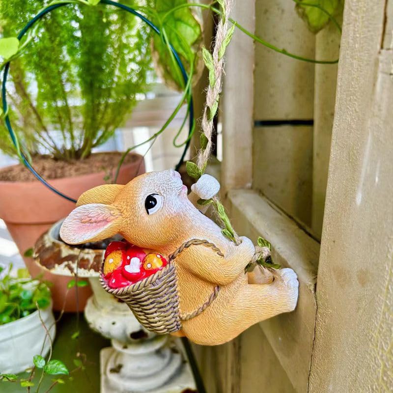 Image of HASTHIP 2pcs Cute Miniature Climbing Rabbit Decorative Items Resin Bunny Tree Hugger for Garden Outdoor Planter Decoration Items