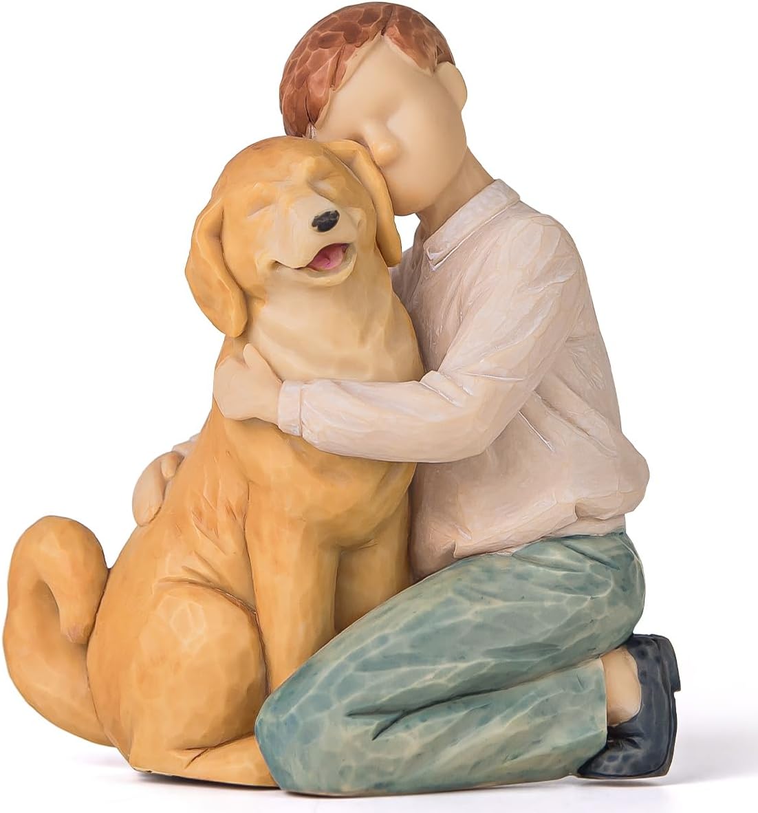AIDLNS Boy and Dog Figurine Gift, Puppy Memorial Friendship Collectible Hand Sculpted Loss of Dog Gifts for Dog Lovers (Joyful Friendship)