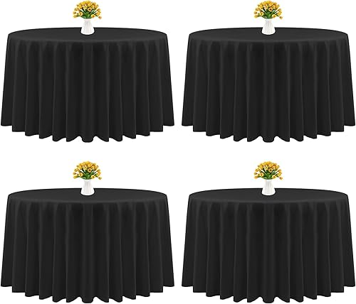 Miniatura 71 de Paquete de 4 manteles redondos de poliéster blanco de 108 pulgadas, mantel circular resistente a las manchas y a las arrugas, lavable, para bodas