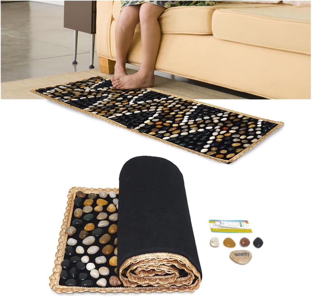 HTTMT- Pebbles Cobblestone Foot Massage Mat for Reflexology Massage,Acupressure Relieve,Stimulates Blood Circulation for Pain Relief/Nerve Ache,Anti-Slip Yoga Mat Healthcare [P/N: ET-HOME018-A]