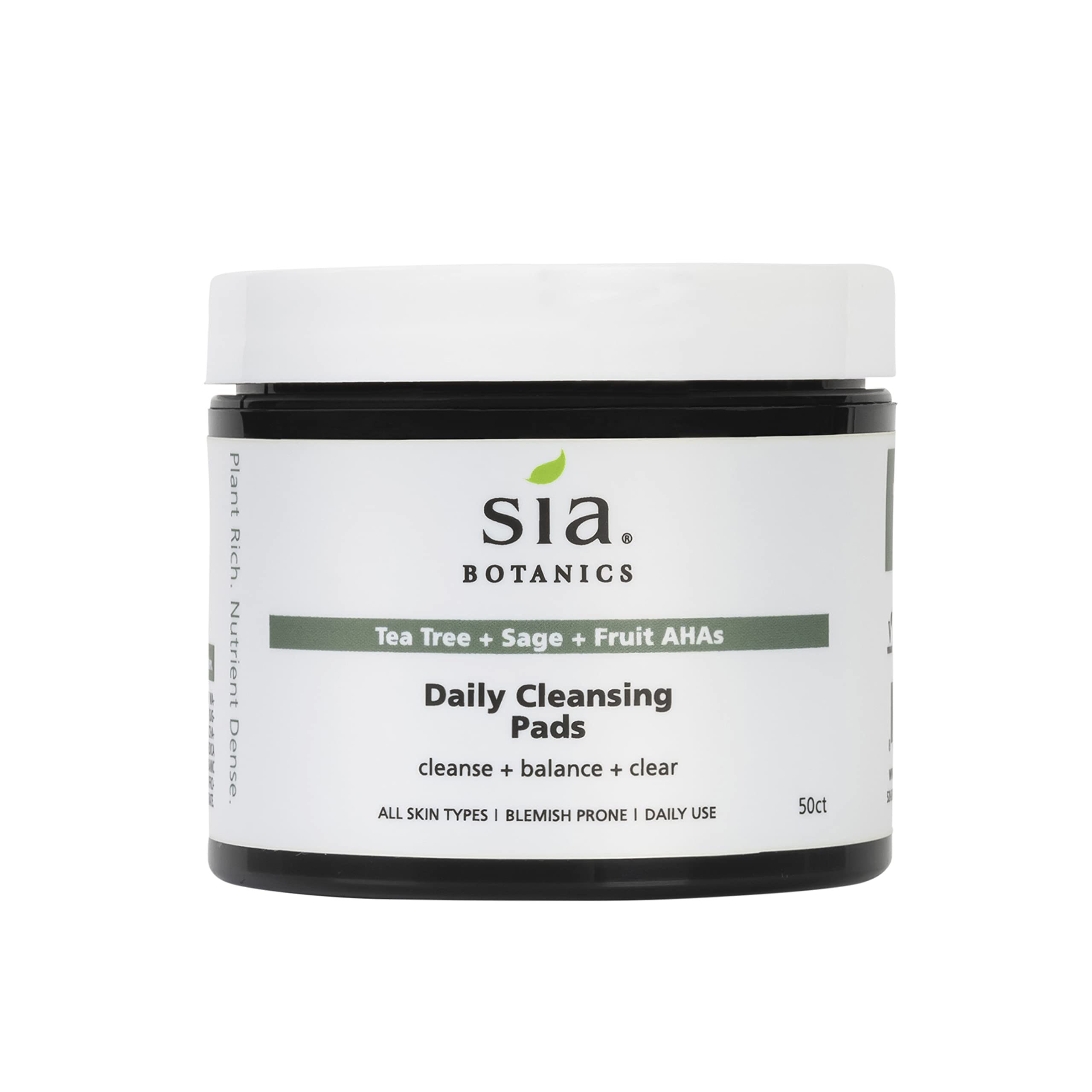 Sia Botanics Almohadillas de limpieza facial, aceite natural de árbol de té con botánicos del desierto y ácido alfa-hidroxi natural, 50 almohadillas