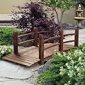 HOMEDIARY 5 FT Fir Wood Garden Bridge, Outdoor Stained Wood Arc Footbridge Walkway with Side Railings, 550 lbs Capacity, Decorative Pond Bridge Landscaping for Backyard Garden Creek Ponds, Carbonized