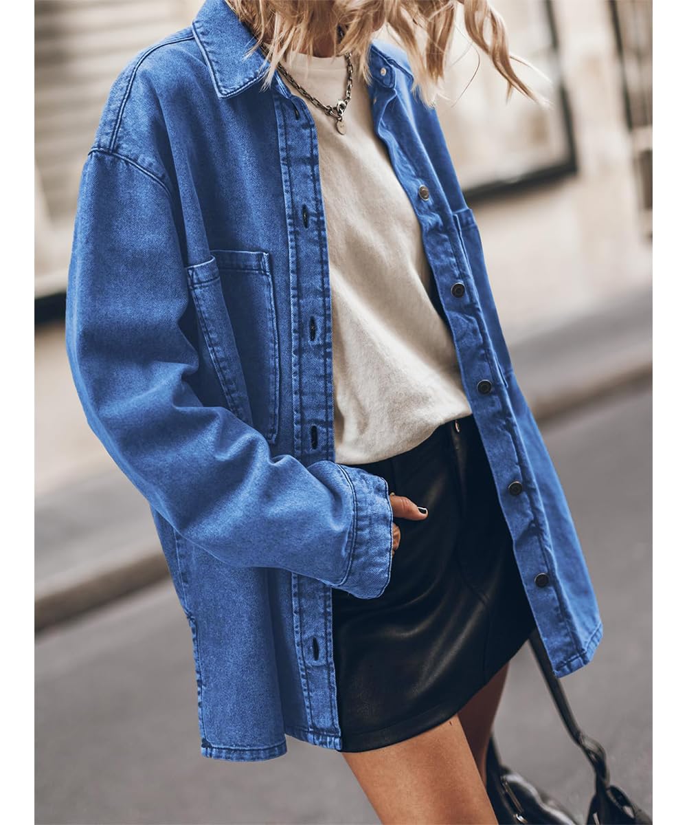 Las Mujeres botón Abajo Camisas de Mezclilla Chambray Camisa Casual Cuello Blusa Manga Larga V Cuello Tops con Bolsillos