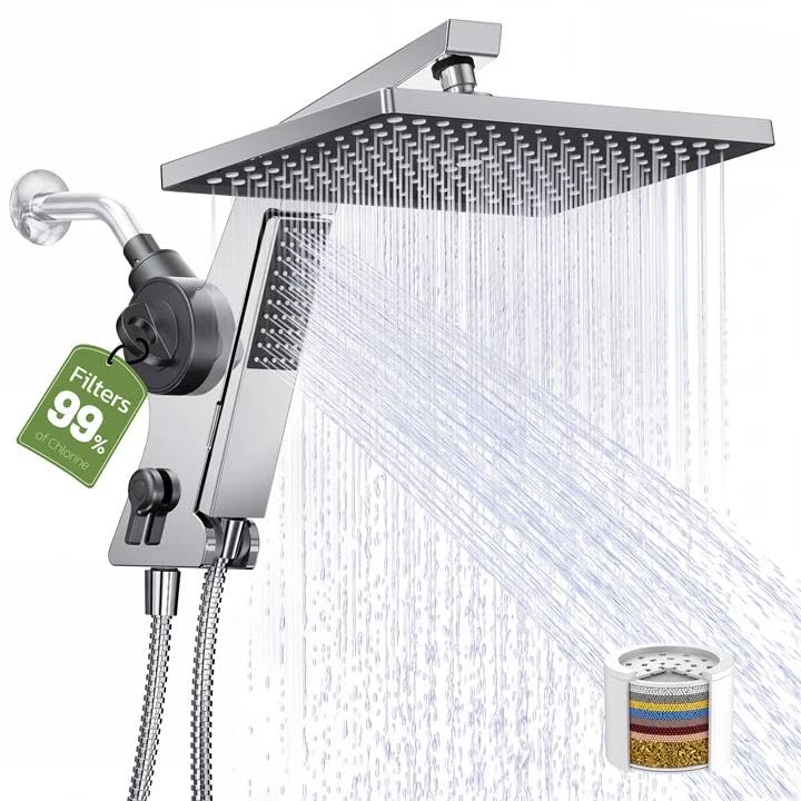 JDO 12-Inch Filtered Rain Shower Head with Handheld Spray Combo