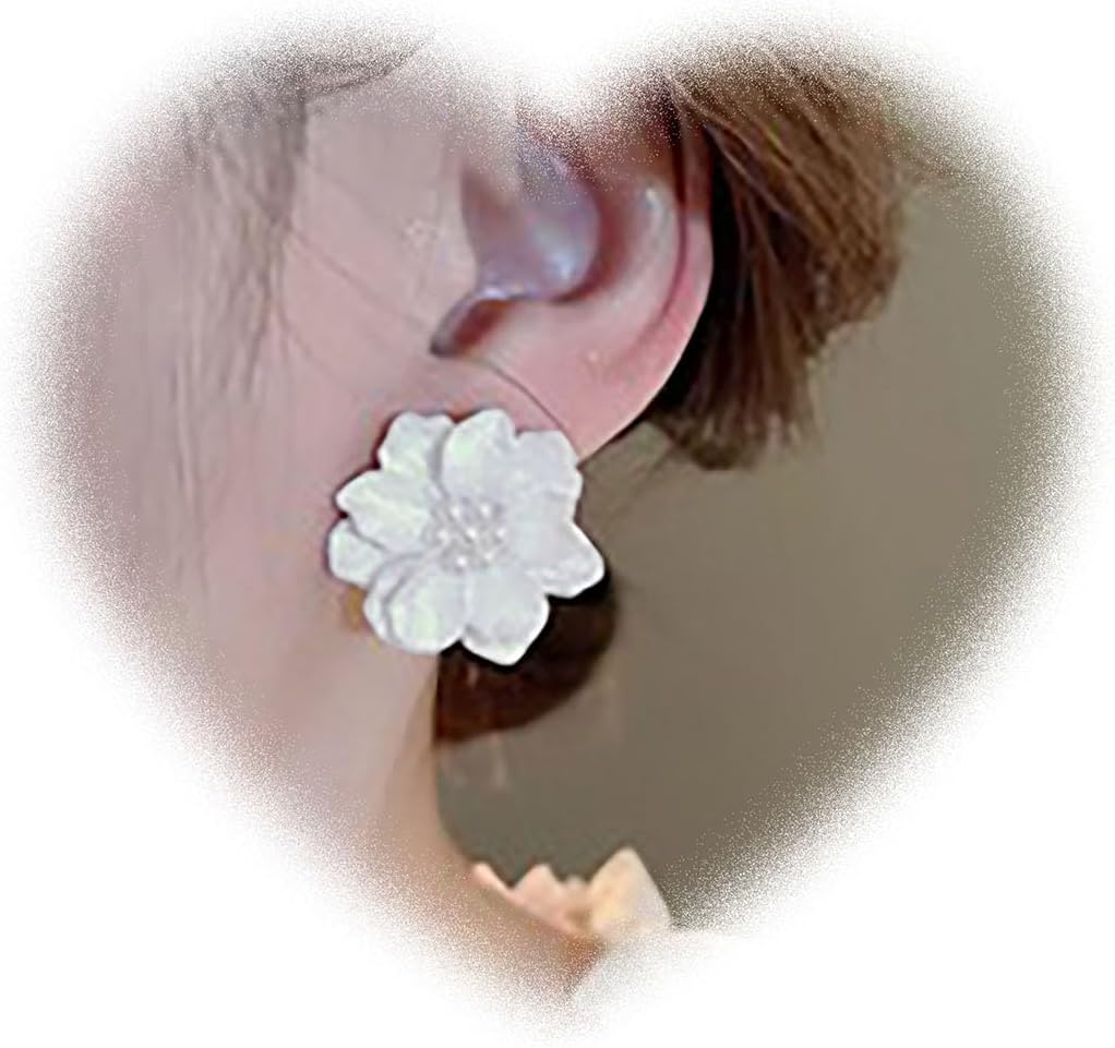 Bohemian Pearl Flower Earrings White Flower Stud Earrings 3D Flower Earrings Flower Wedding Earrings Jewelry for Women and Girls