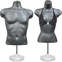 Vista 11 de DisplayTown Maniquí de torso masculino y femenino con soporte de metal, cuerpo con respaldo hueco, apilable, forma de vestido para exhibición