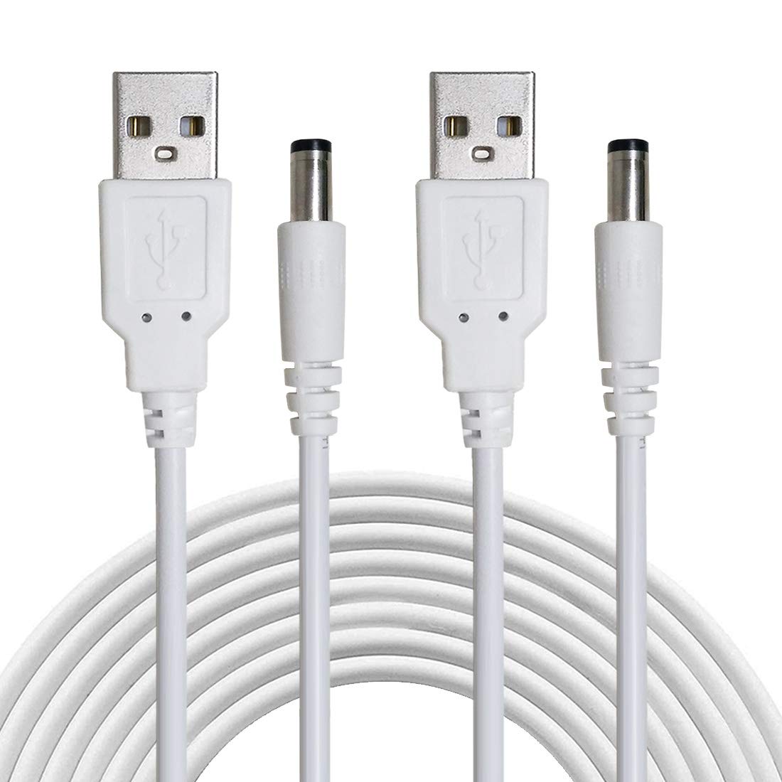 2 Cavi USB A Maschio A DC 5V 2.1mm X 5.5mm | Alimentazione Per Router, Altoparlanti E Tablet | Bianchi, Lunghezza 1m