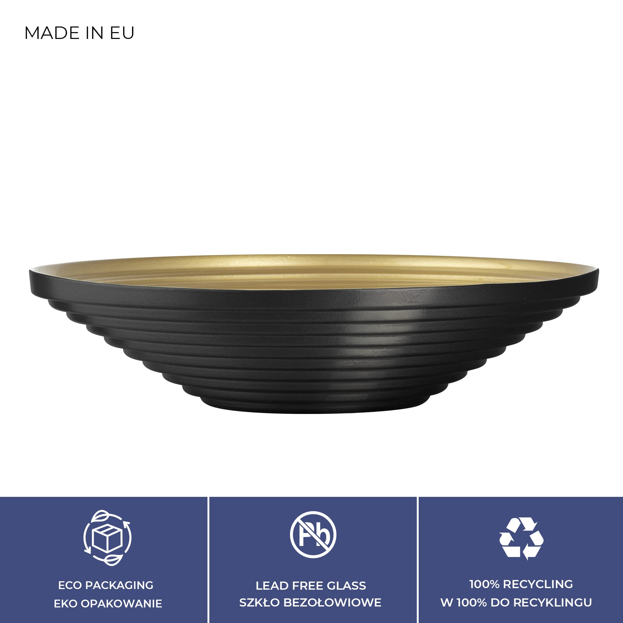TREND FOR HOME Ciotola Decorativa ⌀ 27 cm Fruttiera in Vetro Centrotavola Vassoio di Caramelle Piatto di Frutta Decorazioni Casa Vaso Decorativo da Interno Portafrutta, Alexis, Nero/Oro