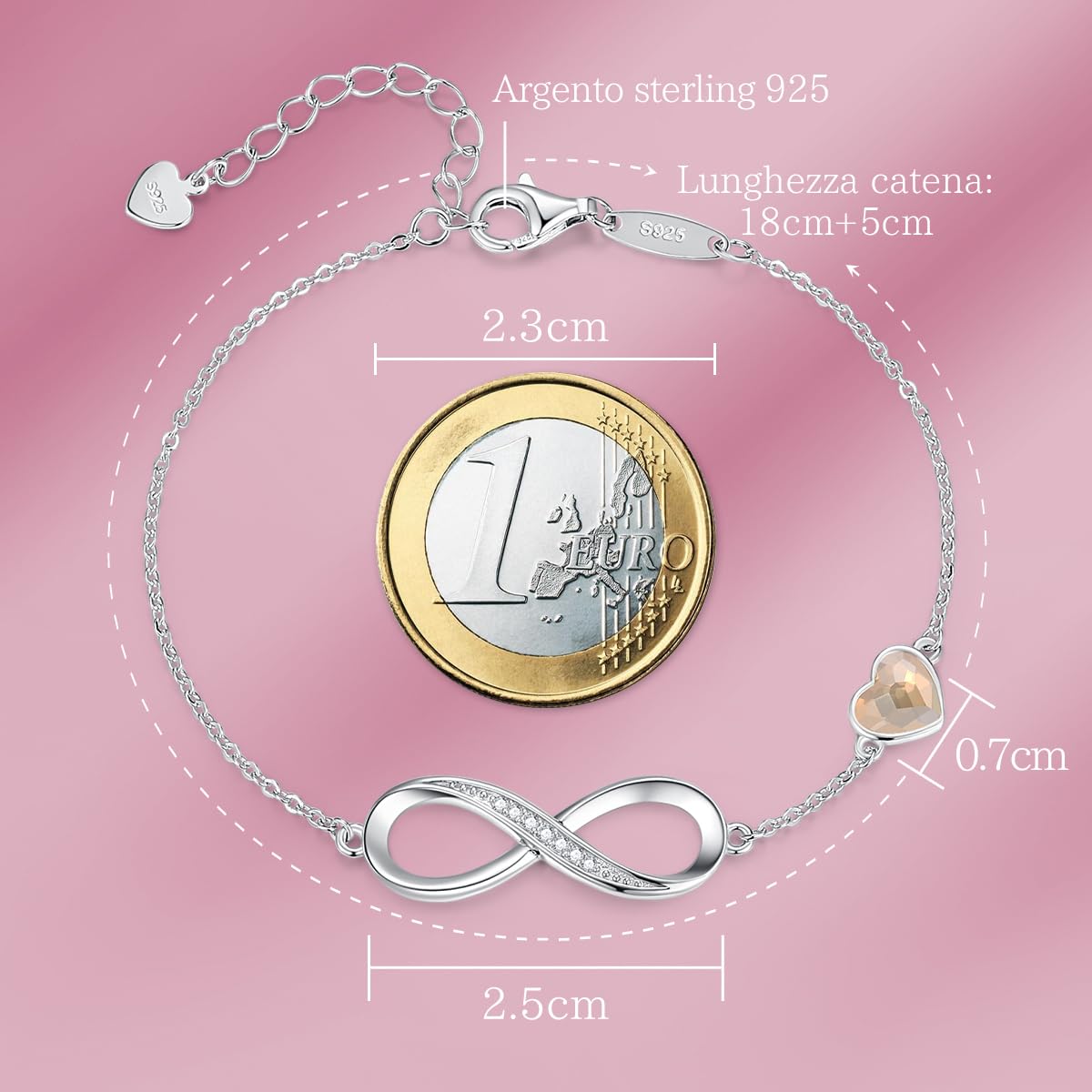 LOUISA SECRET Bracciale Donna Argento 925 Braccialetto Infinito Bracciali Cuore Gioielli Regalo Natale Compleanno Festa Della Mamma per Moglie Amiche Amica