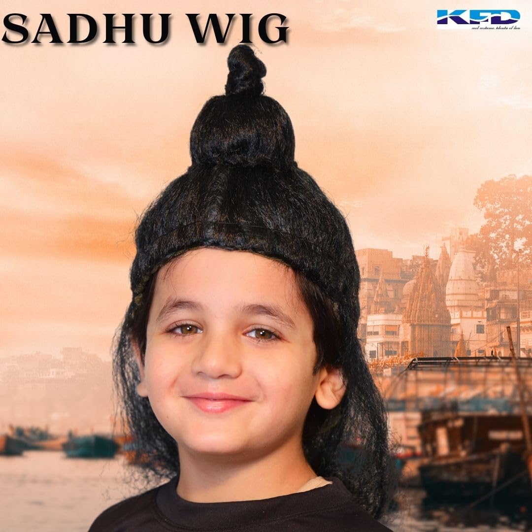 Kaku Fancy Dresses Black Jata Wig, Mythological Character Costume Accessory Small Size, Men & Women, Drama Shows 3
