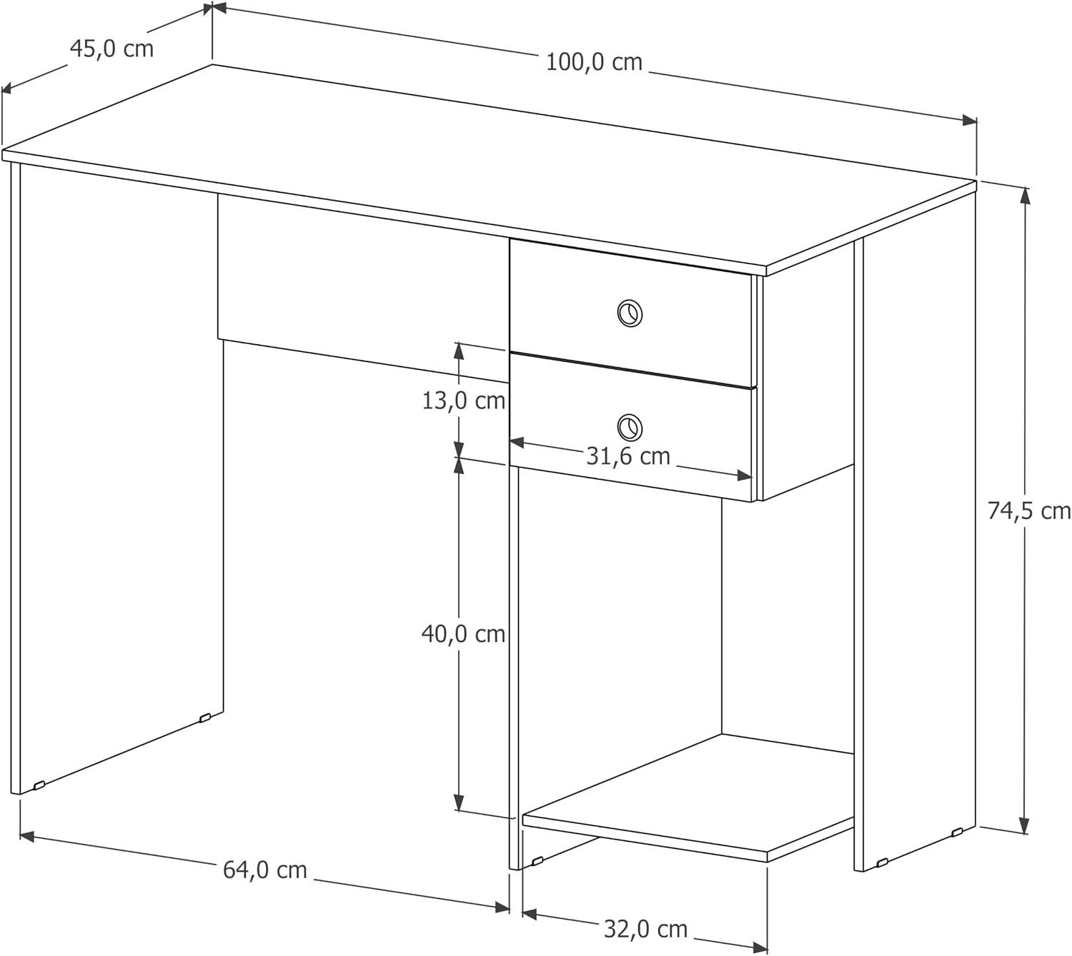Escrivaninha Mesa de Computador com 2 Gavetas e Suporte para CPU/Gabinete - Ideal para Estudo Trabalho e Escritório (Preto)