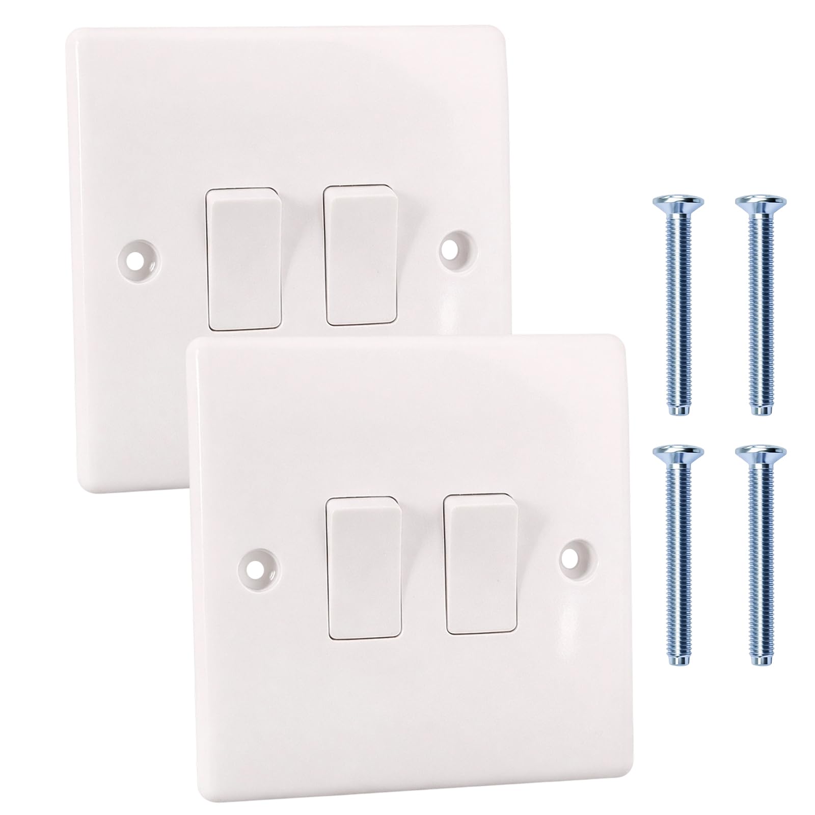 Double Light Switch, 2 Gang 2 Way Light Switch White, Multi-Entrance Room Lighting Control, Hallway and Stairwell Management, Office Building Electrical Installations, Workshop and Garage Lighting Sys