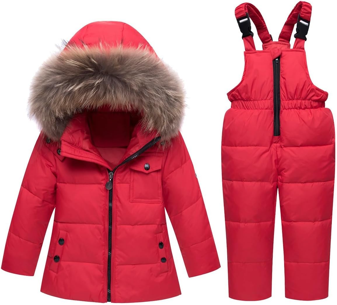 DivingBirds Kids 2-Piece Insulated Winter Snowsuit 1-12 Years | Water-resistant & windproof ski suit. Features a detachable trim and adjustable front-zip bib pants for snow play