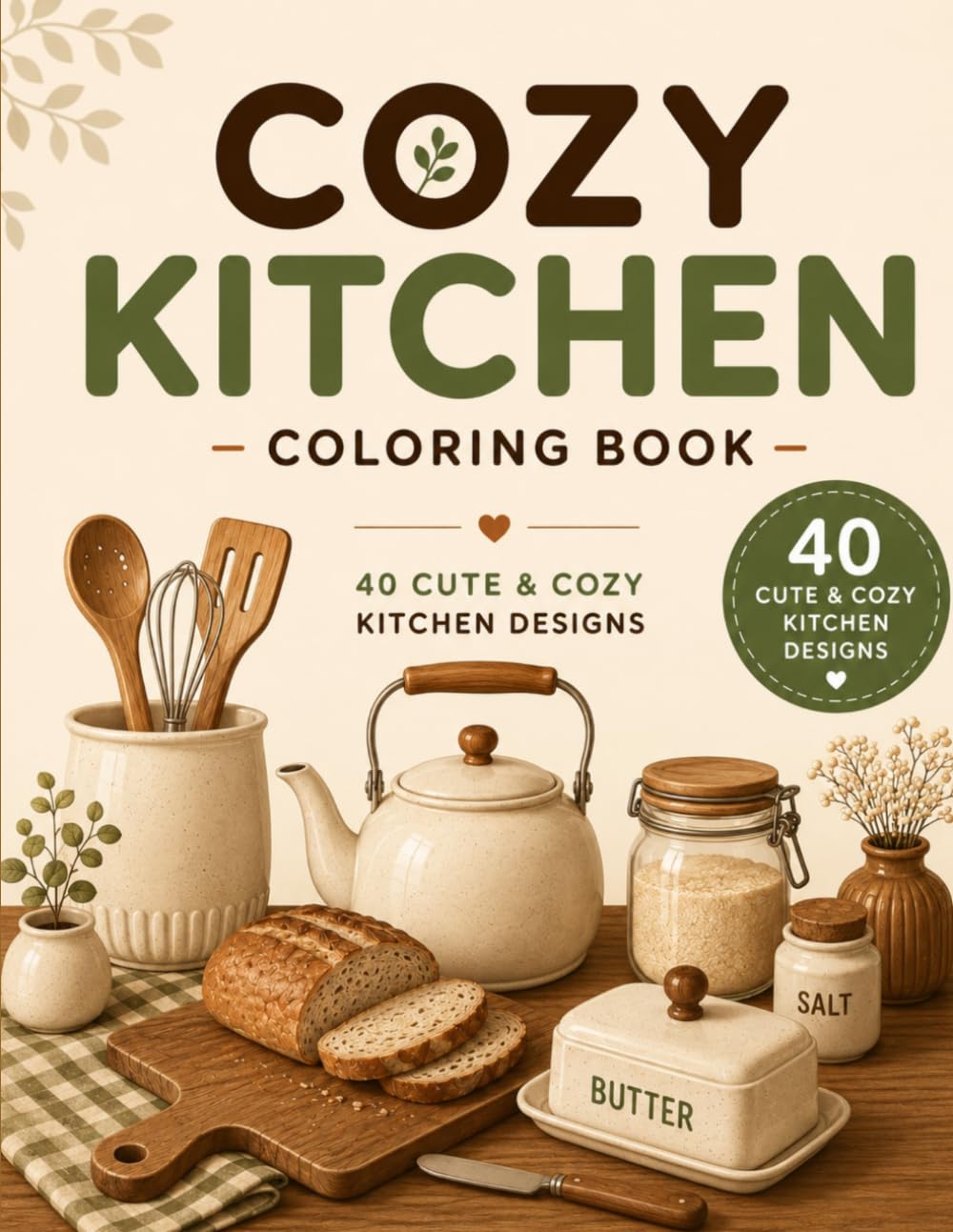 Cozy Kitchen Coloring Book: 40 Cute & Cozy Kitchen Designs for Relaxation and Stress Relief