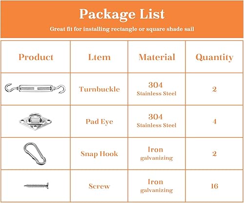 Miniatura 5 de Kit de accesorios para toldo con tensores de 6 pulgadas para instalación de toldo rectangular