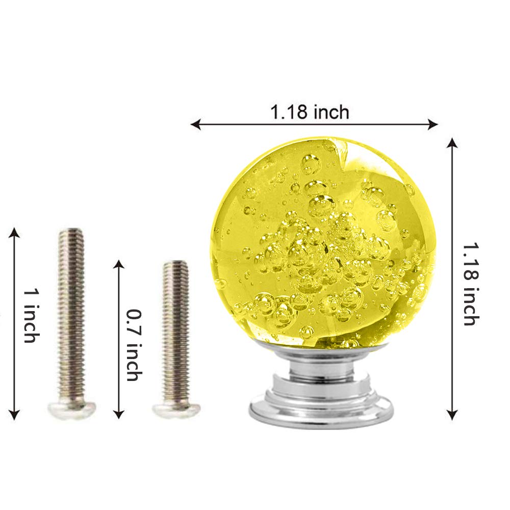 ANJUU 12 Pcs 30mm Round Shape Bubble Crystal Glass Cabinet Knobs with  Screws Drawer Knob Pull Handle Used for Kitchen, Dresser, Door, Cupboard  (Yellow) - - Amazon.com