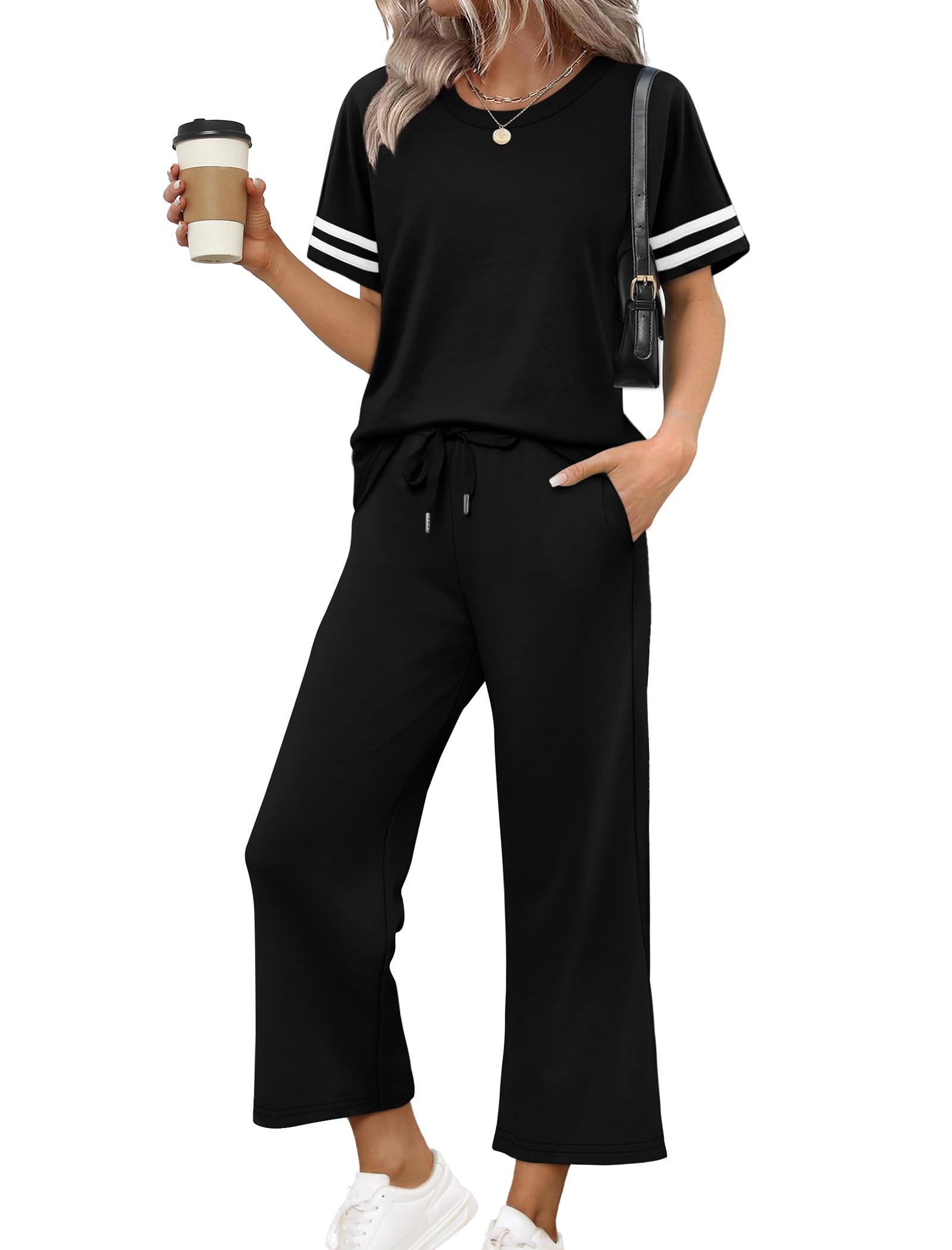 Two Piece Sets for Women Summer Outfits Lounge Sets Short Sleeve Tops Wide Leg Pants Vacation Travel Outfits-image-43