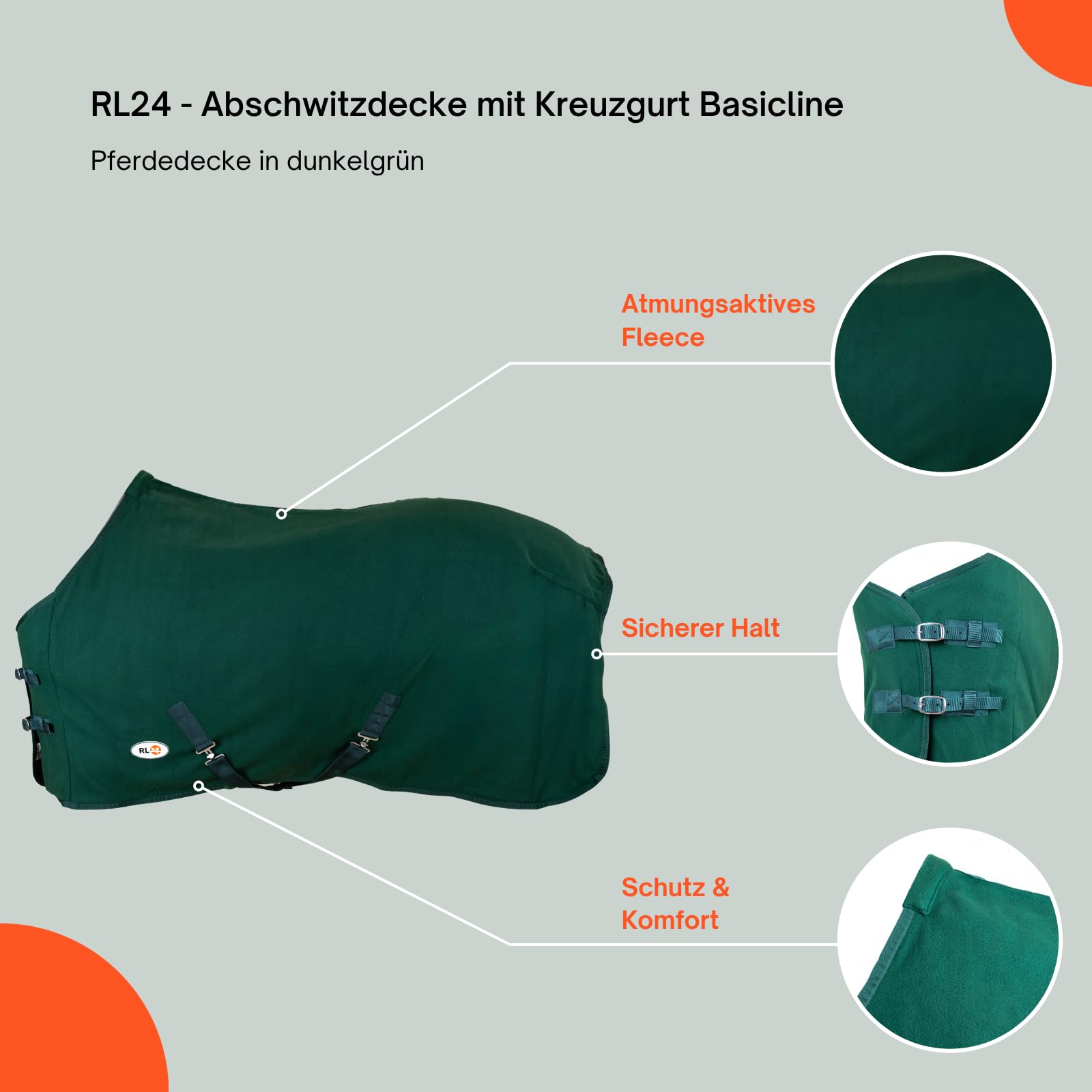 RL24 - Abschwitzdecke mit Kreuzgurt BASICLINE dunkelgrün 145cm