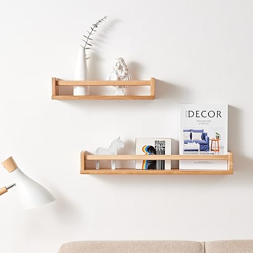 Miniatura 10 de Estantes flotantes, estantes flotantes de roble para montar en la pared, estantería de pared para niños, estante colgante para decoración de