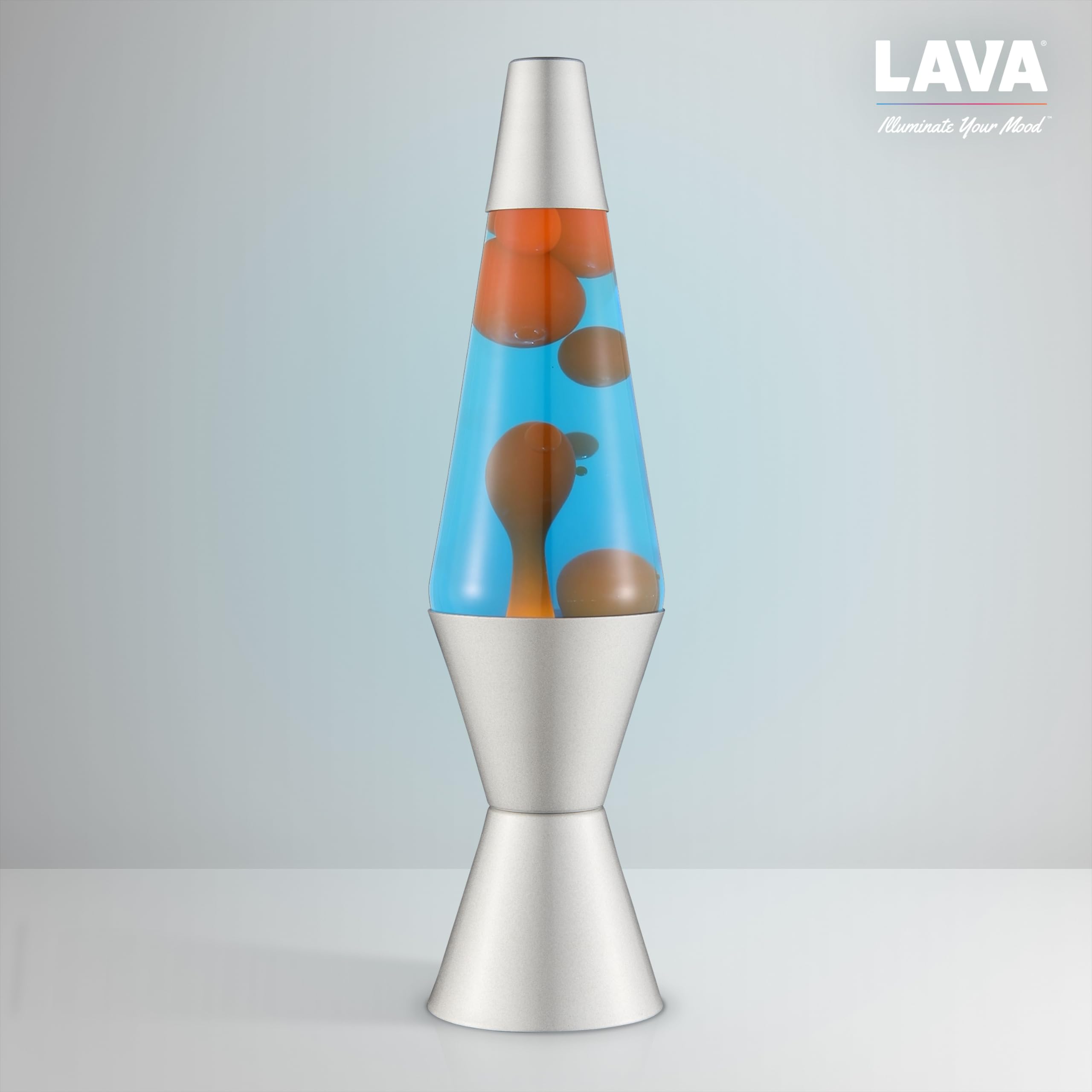 LAVA® - Lámpara Lava 2117, cera naranja, líquido azul, base y tapa plateados, original de 14,5 pulgadas. Lámpara de movimiento marca LAVA®