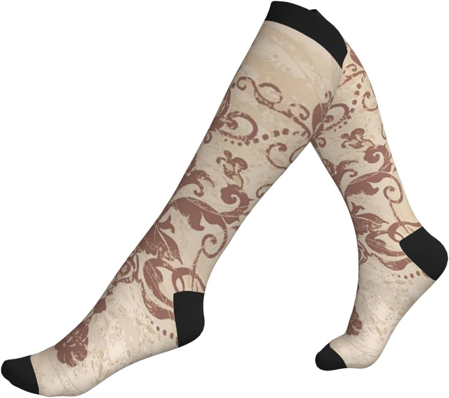 Silver Rococo Damask Floral Tight Fitting Women'S Men'S Knee High Running Socks
