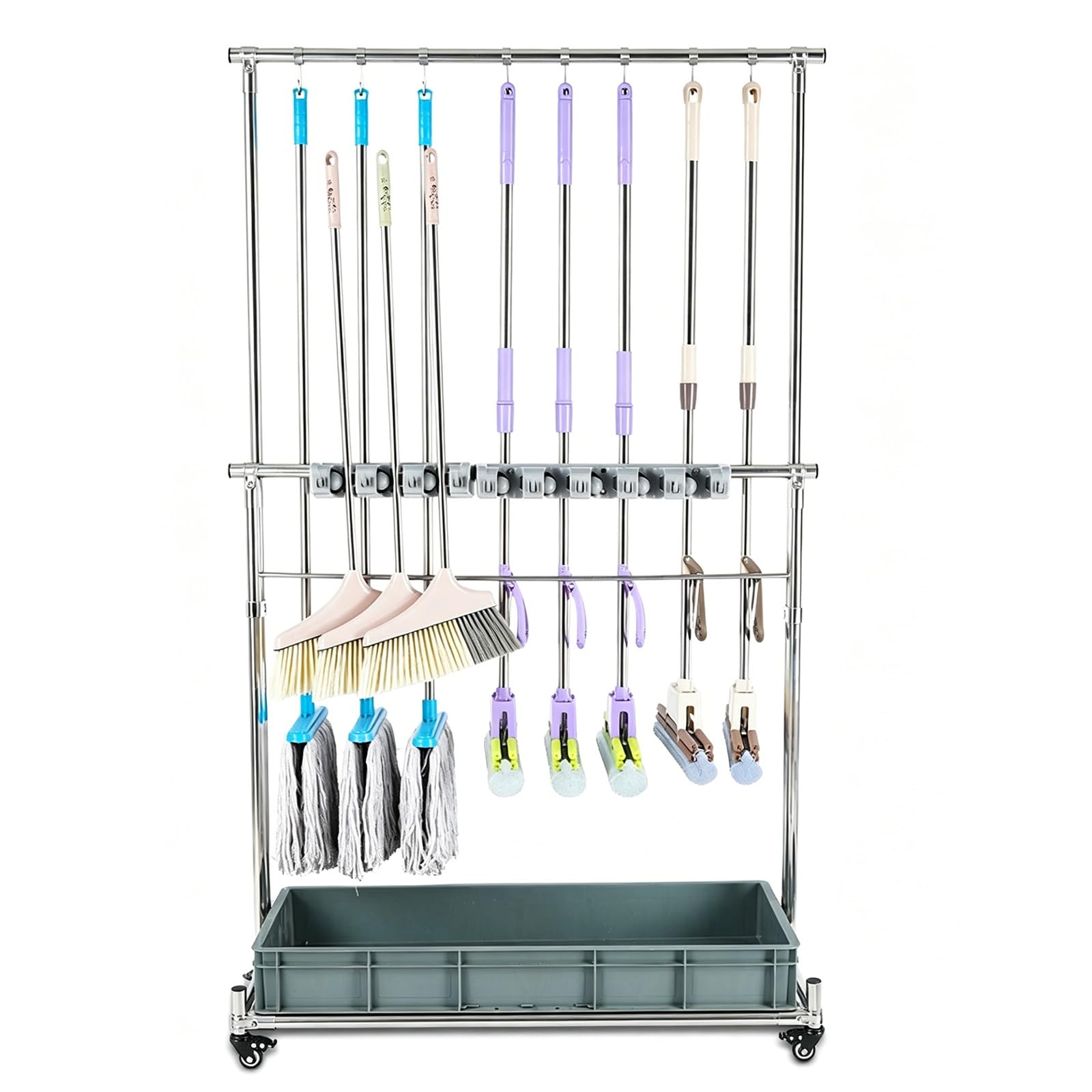 Fregona Estante De Drenaje,Organizador De Herramientas De Limpieza,Móvil Soporte Escobas Mop Broom Holder,Colgador Para Fregonas Y Carro De Limpieza,para Hoteles,Escuelas(70x41x172cm(28x16x68in))