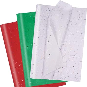 Glitter Christmas Tissue Paper, 60 Sheets 20 14 White Red and Green Tissue Paper for Gift Bags, Wrapping Tissue Bulk for Gift Wrapping Packaging Crafts Christmas Holiday Party Decoration