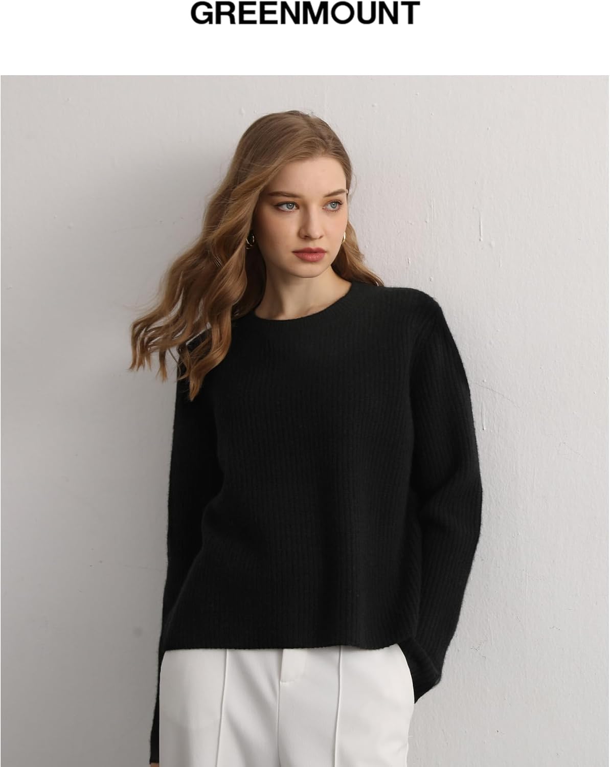 GreenMount Cashmere Sweaters for Women Essential Crewneck Ribbed Long Sleeve Pullover Sweater - Image 2