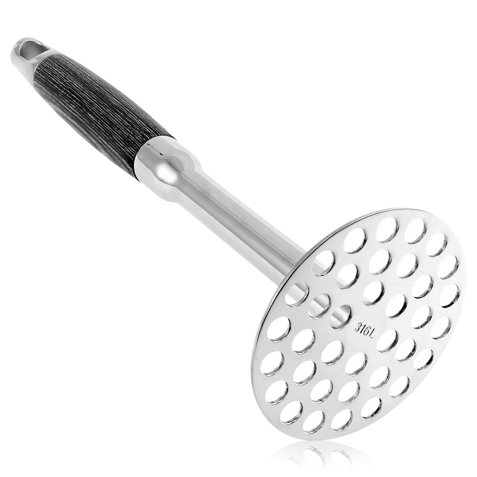 Stainless Steel Potatoes Masher for Fruit and Vegetables, Dense Hole Wood Handle Avocado Masher Multipurpose Hand Mashed Potato Tool With Hanging Hole for Home Shop Restaurant