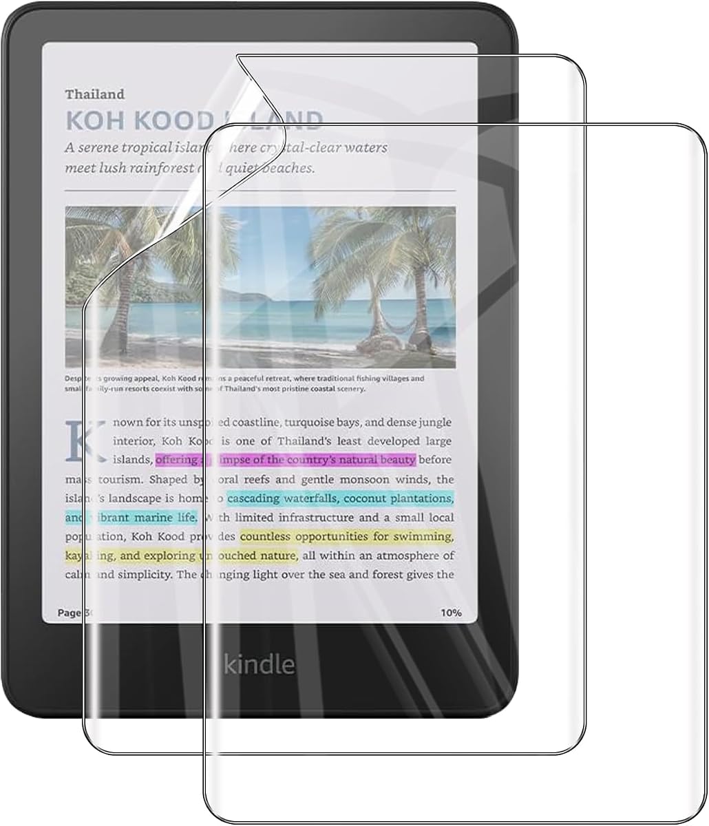Paquete de 2 protectores de pantalla para Kindle Paperwhite de 7 pulgadas, 12.ª generación 2024, película protectora PET transparente HD antirreflejos ultrafina para Kindle E-Reader versión internacional, resistencia a huellas dactilares, antiburbujas