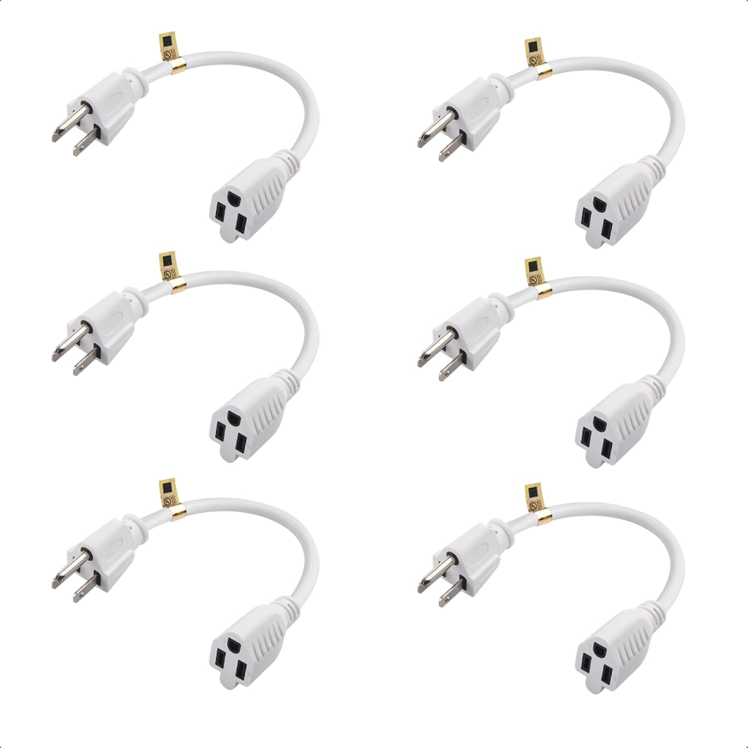 Cable Matters 6-Pack 16 AWG Heavy Duty Power Extension Cord 1 ft in White, UL Listed (Outlet Saver/Power Cord Extension / 3 Prong Extension Cords, NEMA 5-15P to NEMA 5-15R)