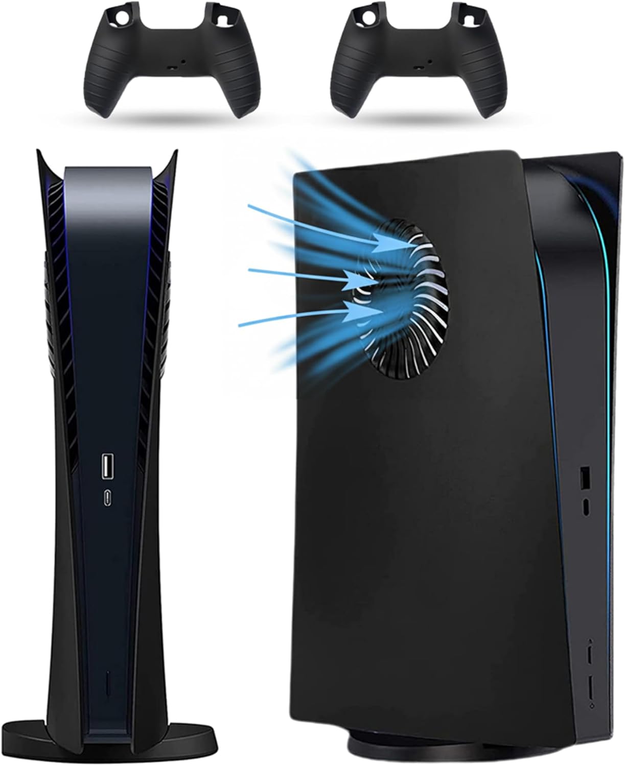 PEYANZ Faceplate for PS5 (Digital Edition), Cover Plate, ABS Shell, Printed Logo, Matt Skin, with Extra 2 Controller Silicone Covers