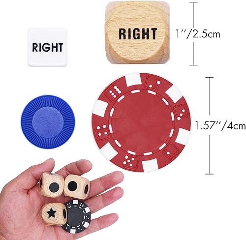 Miniatura 3 de Bilywey Juego de dados de centro izquierdo y derecho con 3 dados de madera de haya  36 fichas de póquer de 041oz rojo