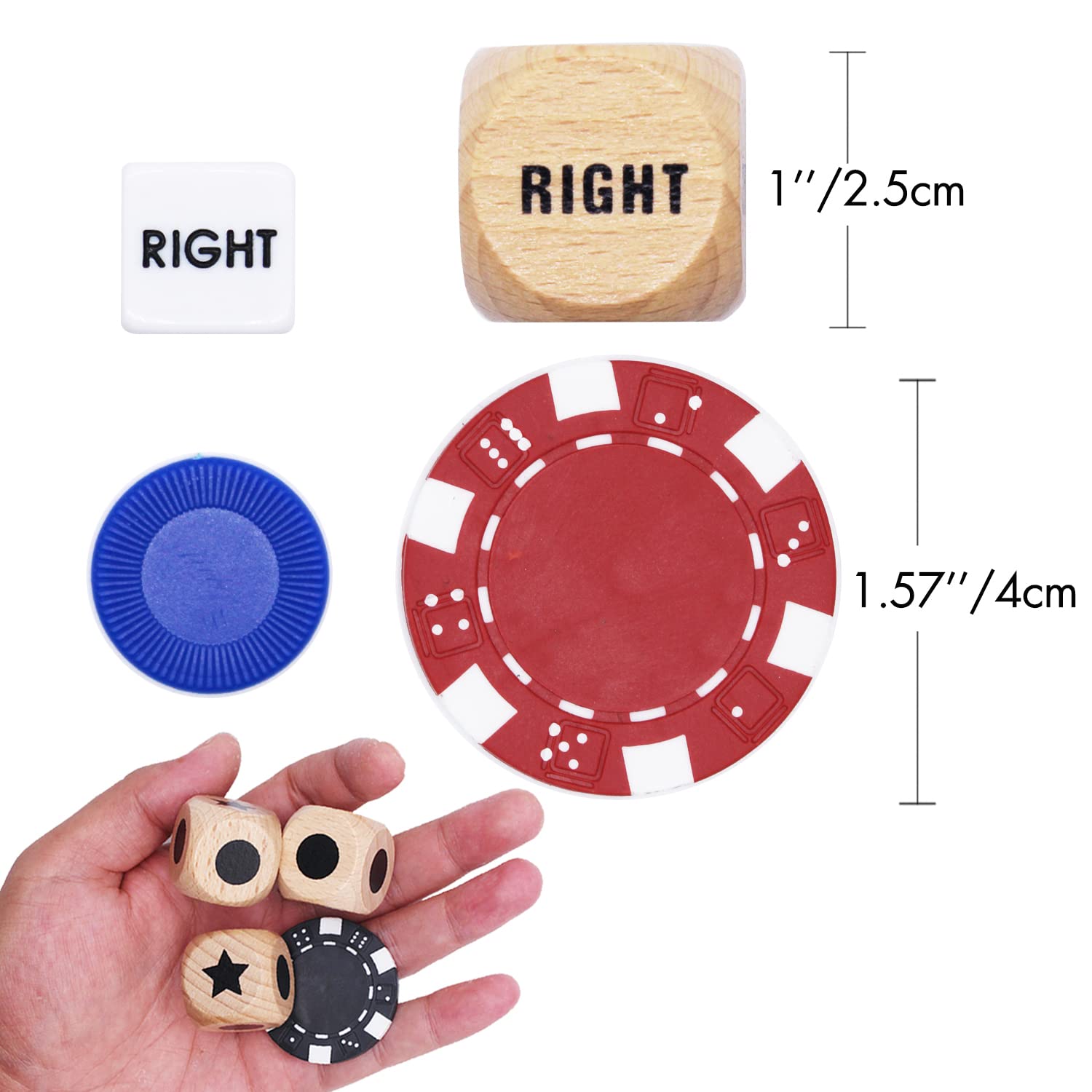 Juego de dados mejorado con 3 dados de madera de haya + 36 fichas de póquer de 0.41 oz (rojo) 3