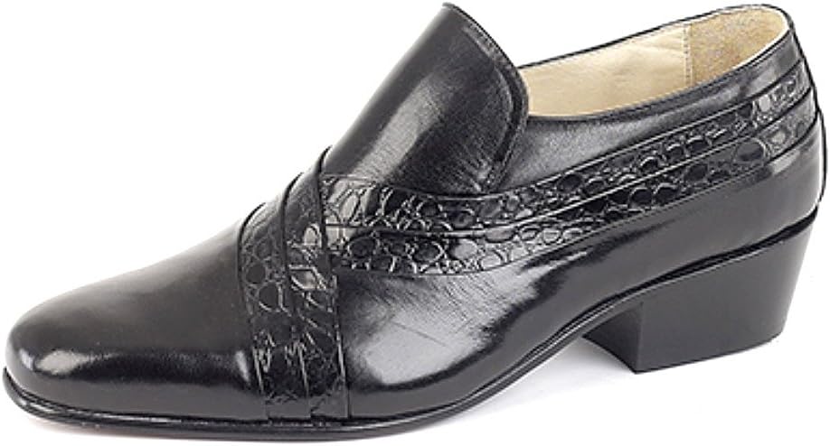 Mens Cuban Heel Folded Vamp Leather Casual Shoes Black size 7 UK