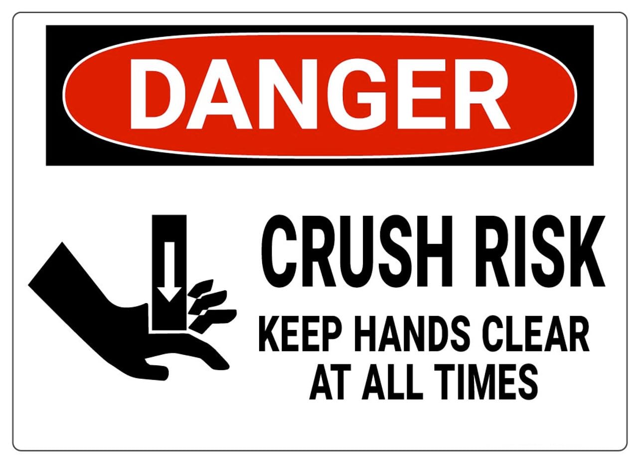 Danger - Crush Hazard, Keep Hands Clear Safety Metal Sign - Warning, Notice - 8x12 Inch