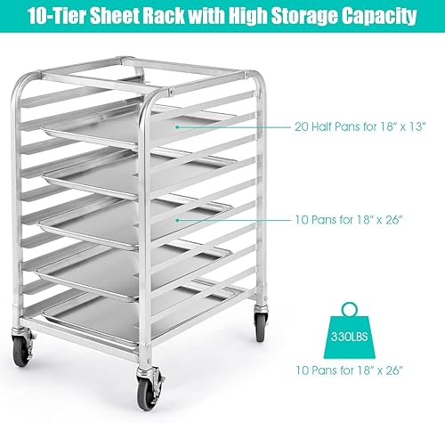 Miniatura 4 de ReunionG Estante para panecillos de 10 niveles, estante para panadería con 2 ruedas bloqueables, carrito de refrigeración de almacenamiento de