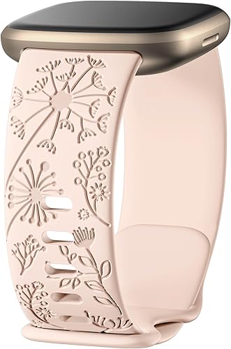 DGege Correas grabadas con flores compatibles con correas Fitbit SenseFitbit Versa 3Fitbit Versa 4Sense 2 1 correas para mujer, bonita pulsera de
