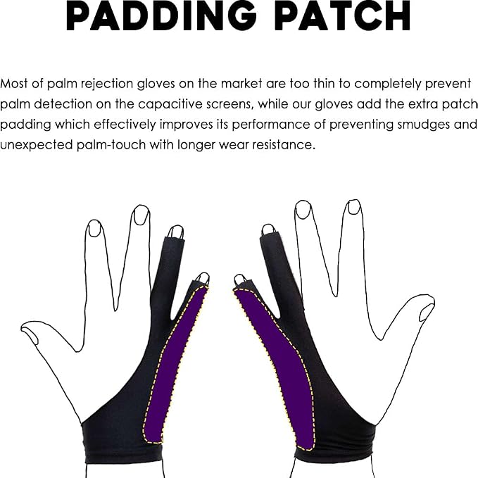 Guante para dibujo AKX Artist Glove con rechazo de palma para tabletas gráficas, sin dedos, para mano izquierda y derecha, negro, paquete de 2 unidades, modelo AK-020 miniatura 3