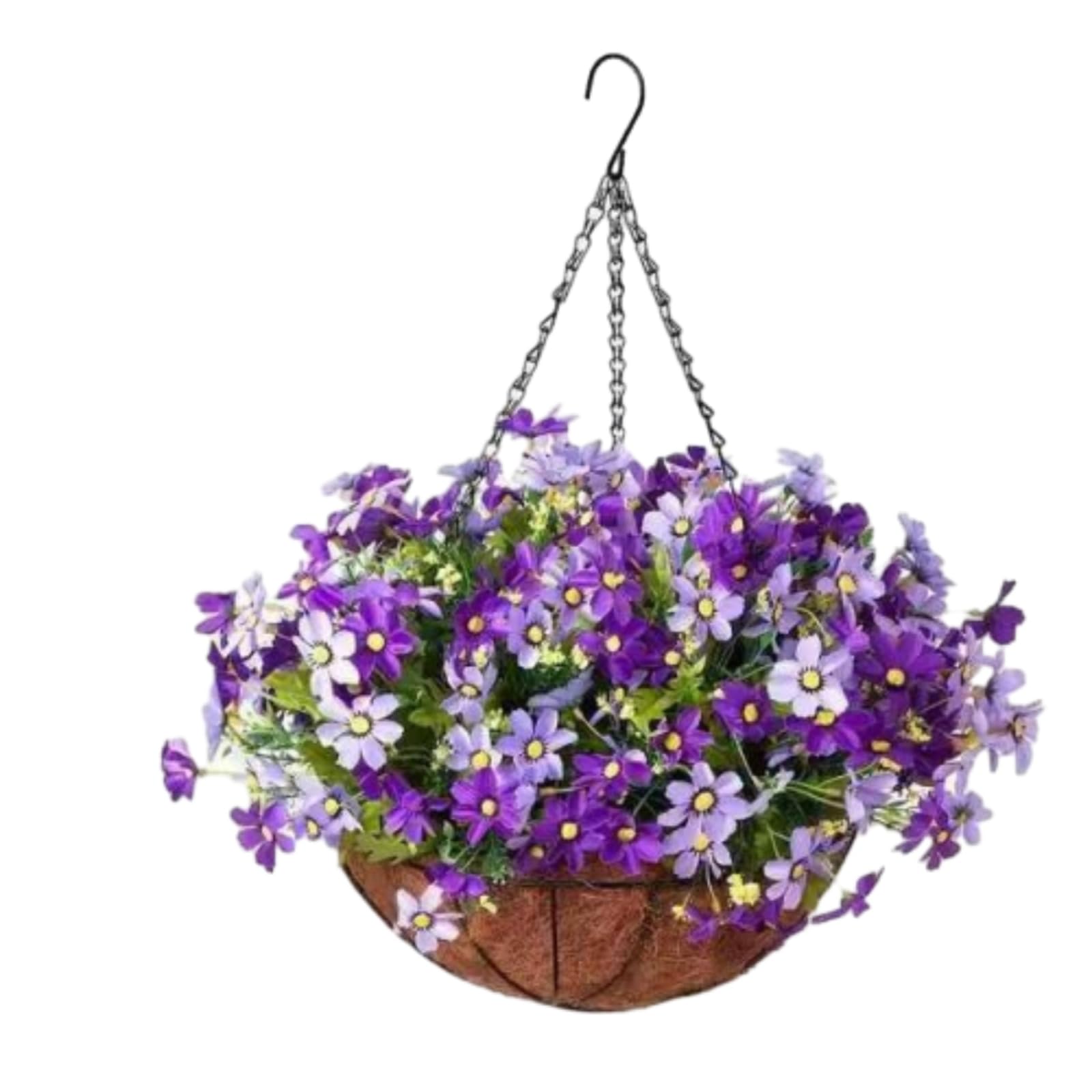 JORCEDI Simulated Hanging Flower Basket Artificial Hanging Basket with Flowers Chain Hanging Basket Bracket for Home Outdoors Garden Patio Porch (E)