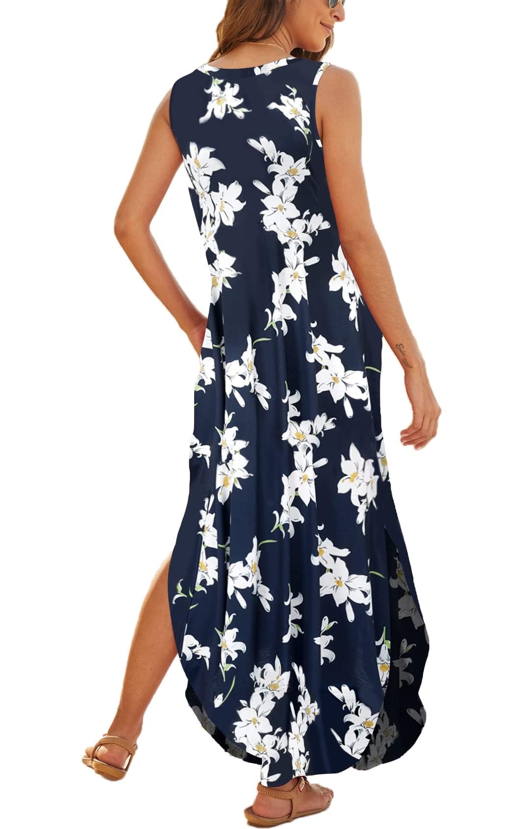 Hount Vestido casual de verano sin mangas para mujer, vestido largo suelto con bolsillos