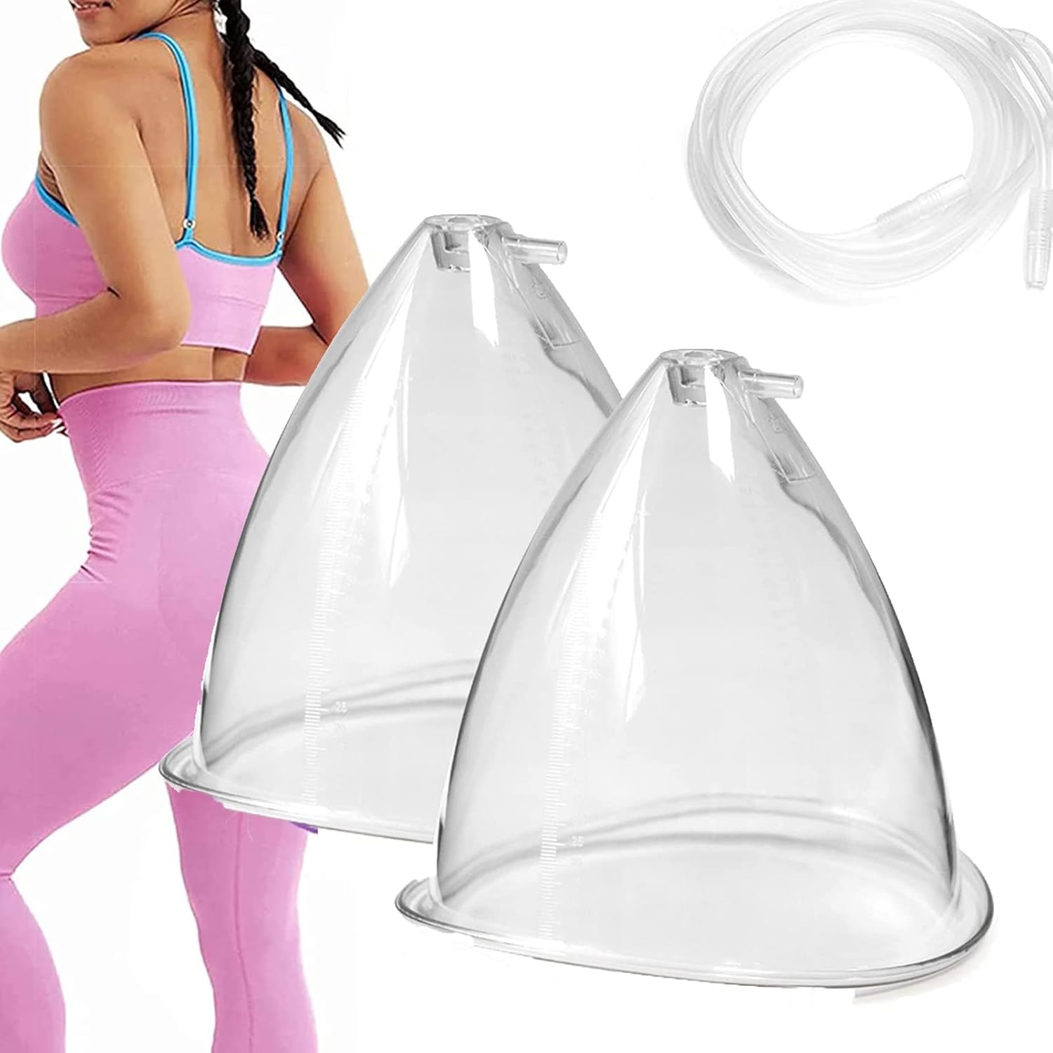 1 Pair Buttock Vacuum Therapy Cups,180ml with Y Type Hose for Body Massage Buttock Lift for Plus Size Women