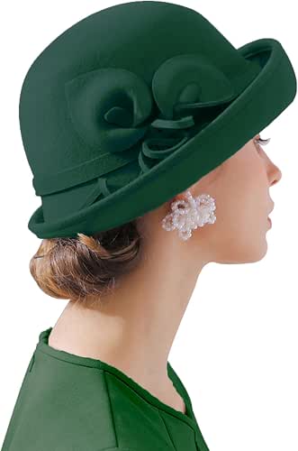 ORIDOOR Women Vintage Wool Felt Flowers Bucket Cloche Bowler Hat