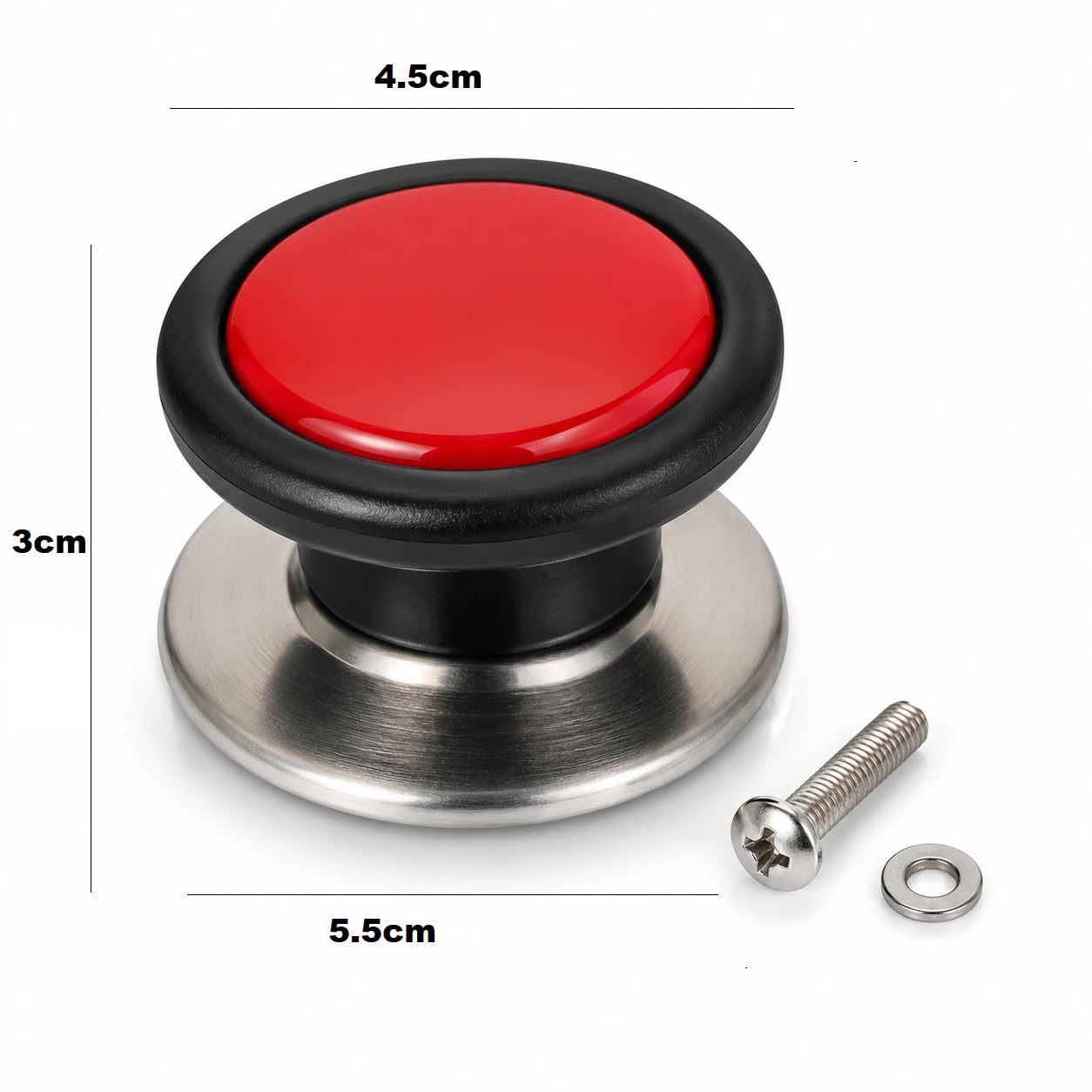 MAPPERZ Universal Glass Lid Knob Handle, Black and Red 5.5 cm Base, 4.5 cm Top, 3 cm Height, Compatible with Kadai, Biryani Pot, Fry Pan Round Cap Handle with Adjustable Screw (Pack Of 1) — Amazon image 5