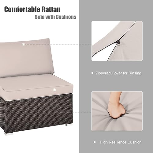 Miniatura 2 de RELAX4LIFE Sofá de mimbre sin brazos de 2 piezas, juego de sofá modular de ratán PE con cojines extraíbles, juego de sofá para todo tipo de clima