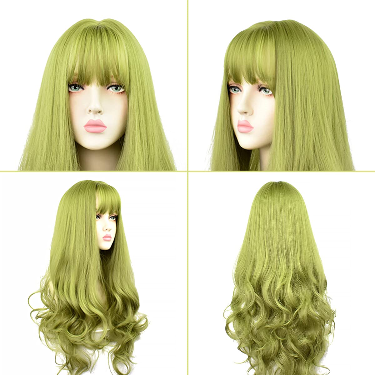 Long Curly Wavy Grey Purple Wig for Women, Cosplay, Lolita: Green