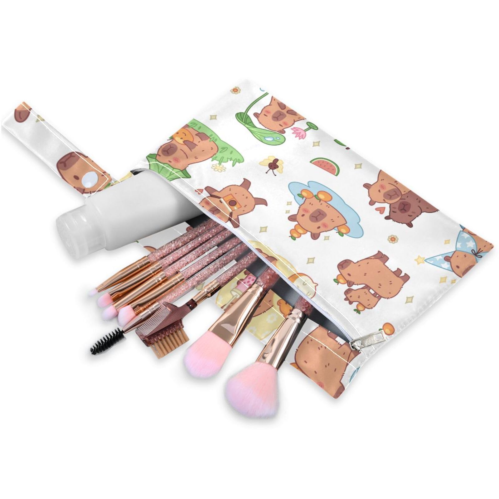 susiyo 2 Pcs Wet Dry Bag Happy Capybaras Waterproof Reusable Baby Cloth Diaper Wet Bags with 2 Zipper Pockets for Breast Pump Parts Travel Beach Pool Gym Yoga Swimsuits Wet Clothes