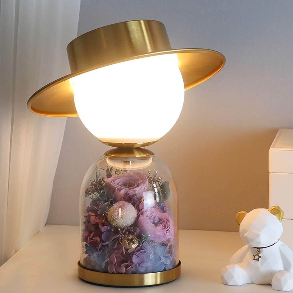 L Preserved Flower Gift Box Cute Table Lamp Rose Decoration Night Light Valentine's Day Christmas and New Year Gifts Birthday Gifts (Color :) (Purple)
