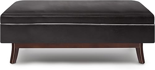 Miniatura 319 de SIMPLIHOME Owen - Bandeja rectangular moderna de mediados de siglo de 34 pulgadas de ancho, otomana pequeña para almacenamiento de mesa auxiliar, en