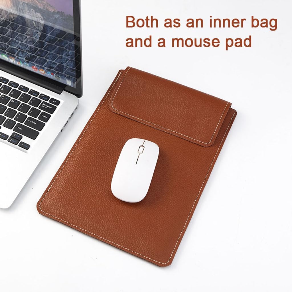 HC&WT Genuine Full-Grain Leather MacBook Sleeve Case, Universal Fit for MacBook Air/Pro & Slim Laptops, Convertible Mouse Pad, Scratch-Resistant (Grey,12inch)